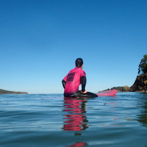 A Ondas Novas student waiting patiently for a wave