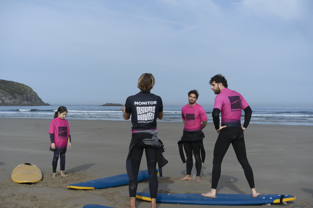 Our instructior giving details about surfing to our students during a surf lesson in Pantin